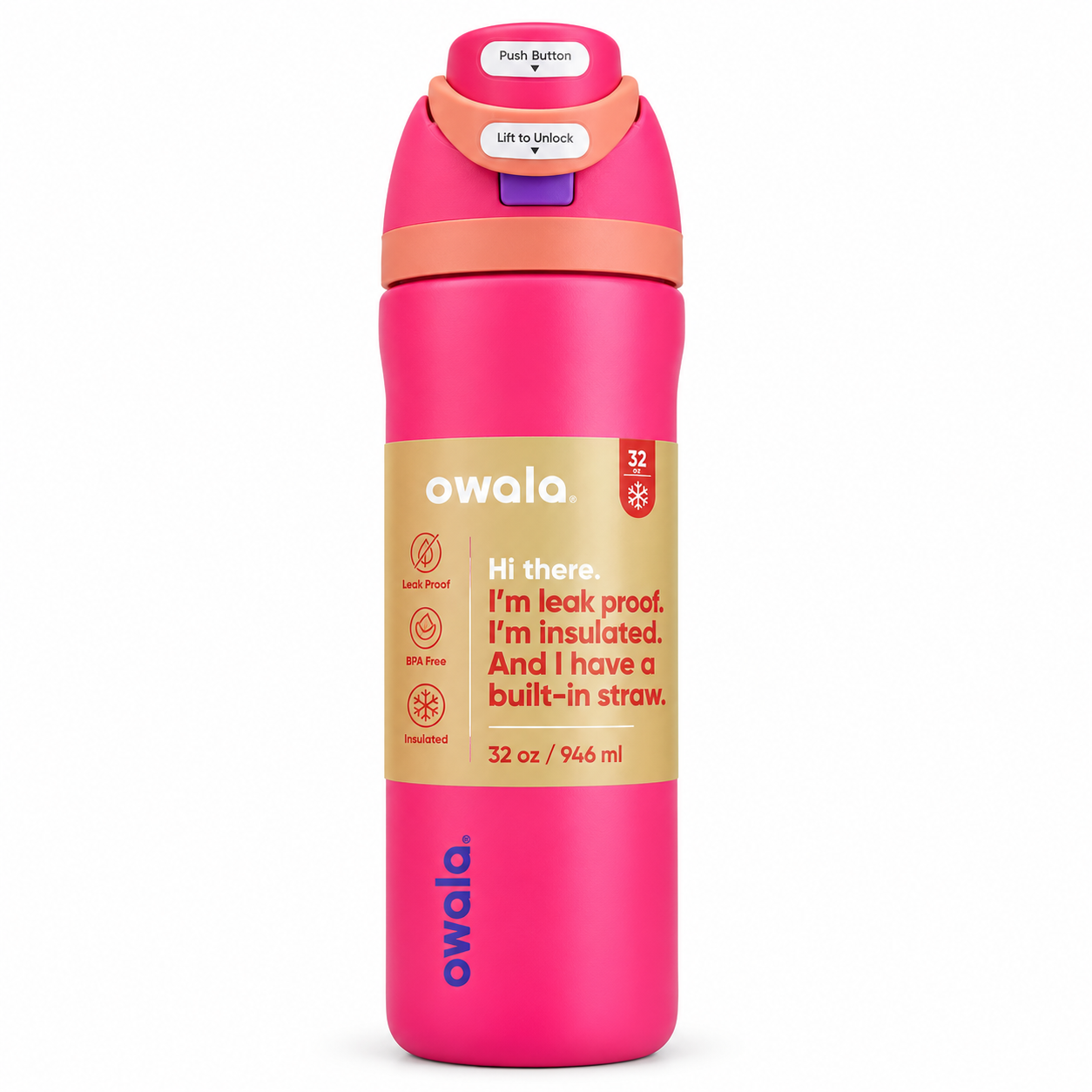 Owala FreeSip Sway 32 oz Insulated Stainless Steel Water Bottle with Built-In Straw – Pink