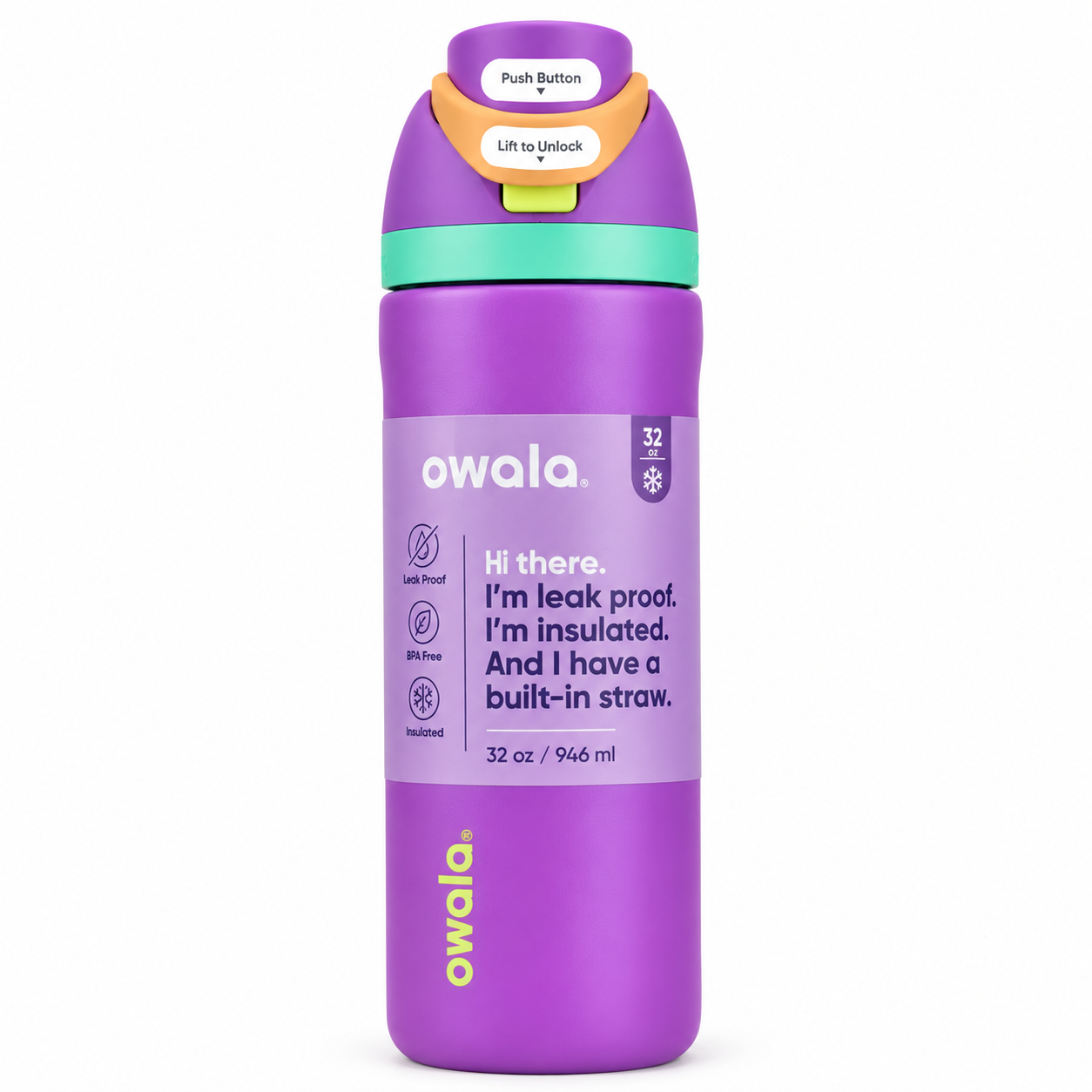 Owala 32 oz FreeSip Insulated Stainless Steel Water Bottle – Purple