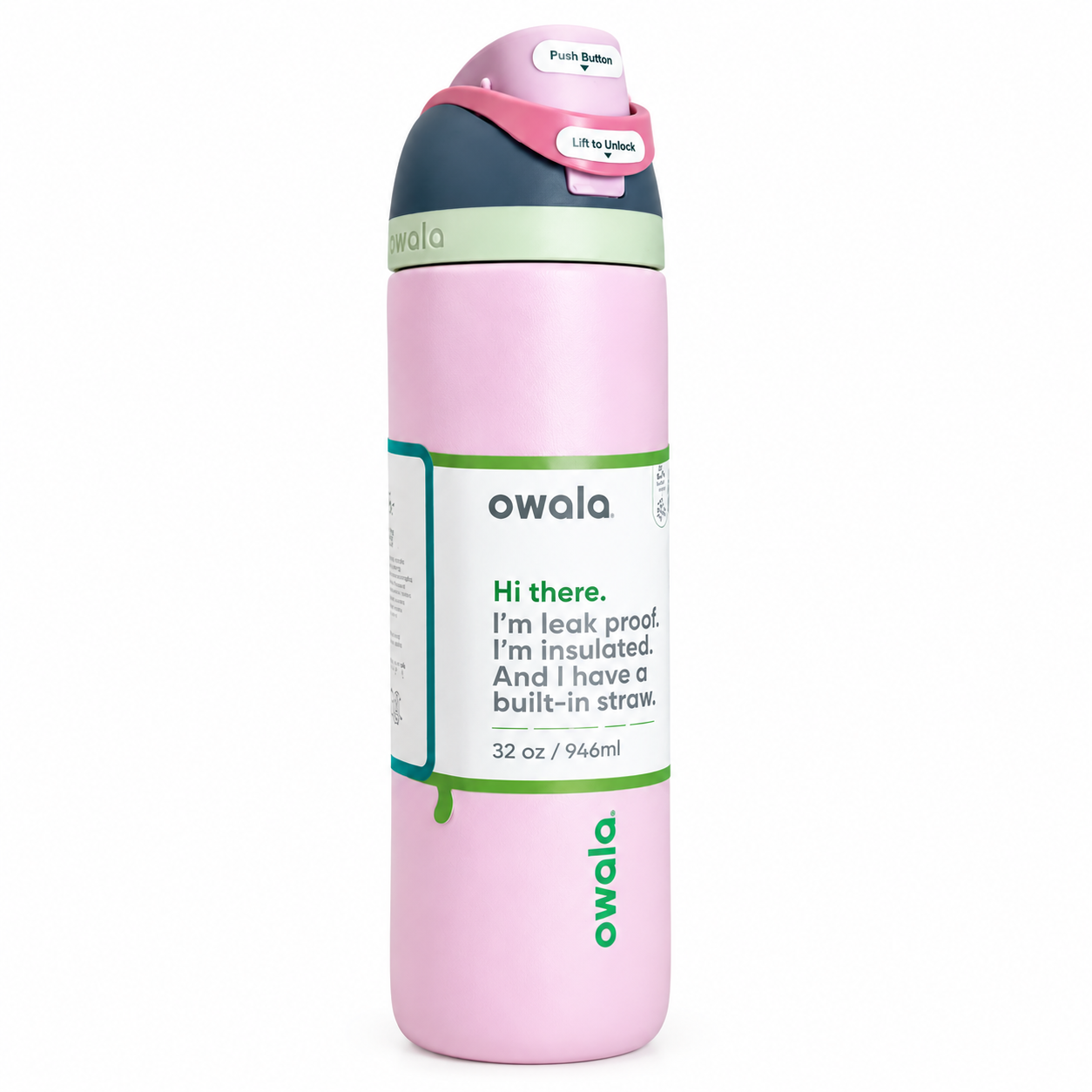 Owala FreeSip Water Bottle 32 oz, Stainless Steel Insulated Water Bottle with Straw, Green Tea