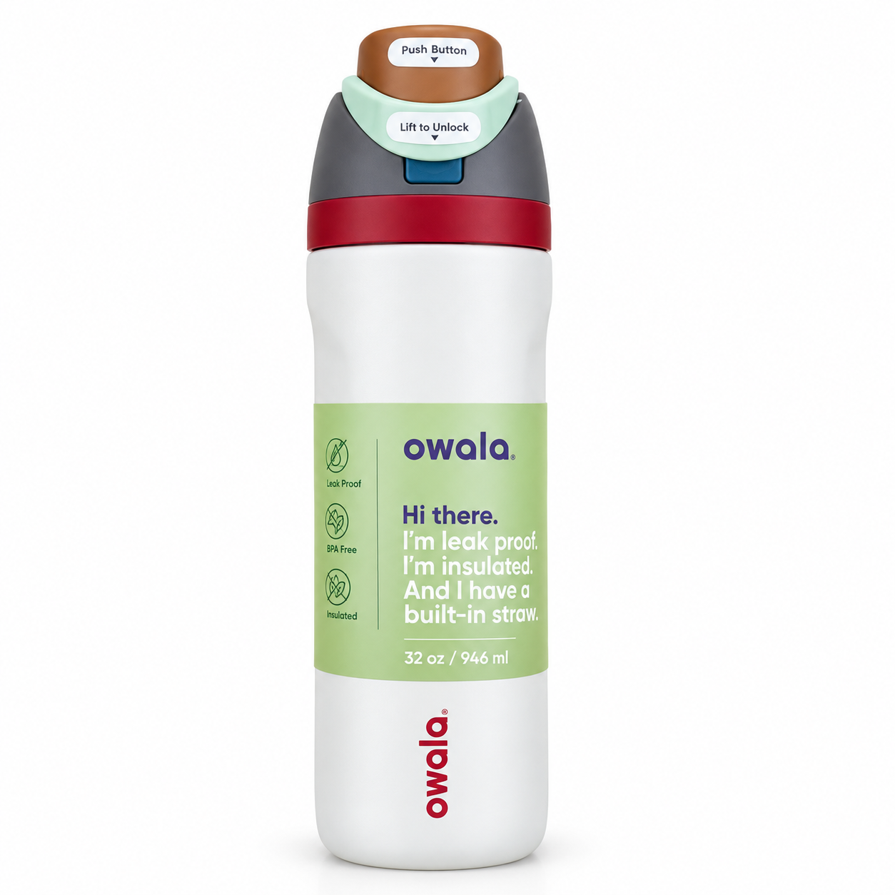 Owala FreeSip Water Bottle 32 oz, Stainless Steel Insulated Water Bottle with Straw, Cream