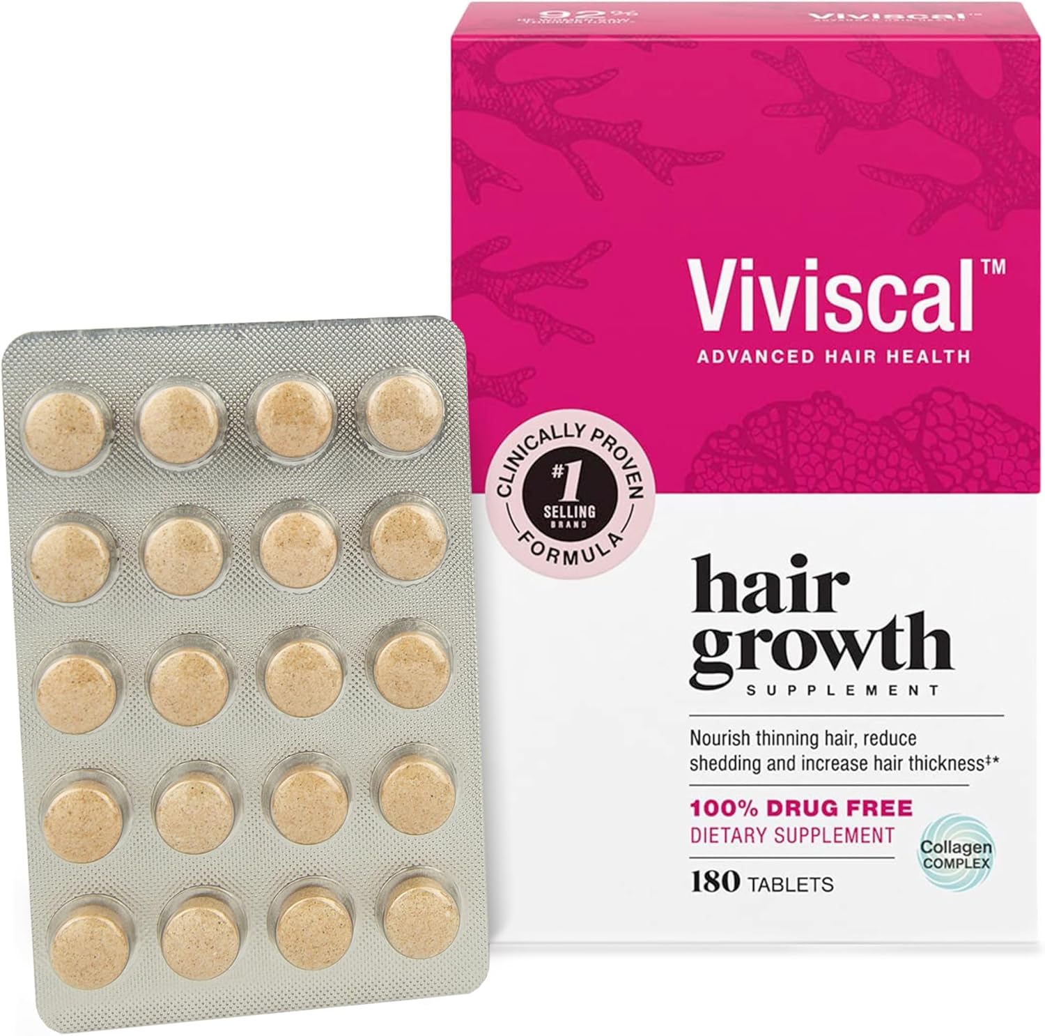 Viviscal Hair Growth Supplement for Women – Biotin, Marine Collagen & Hair Vitamins, 180 Tablets