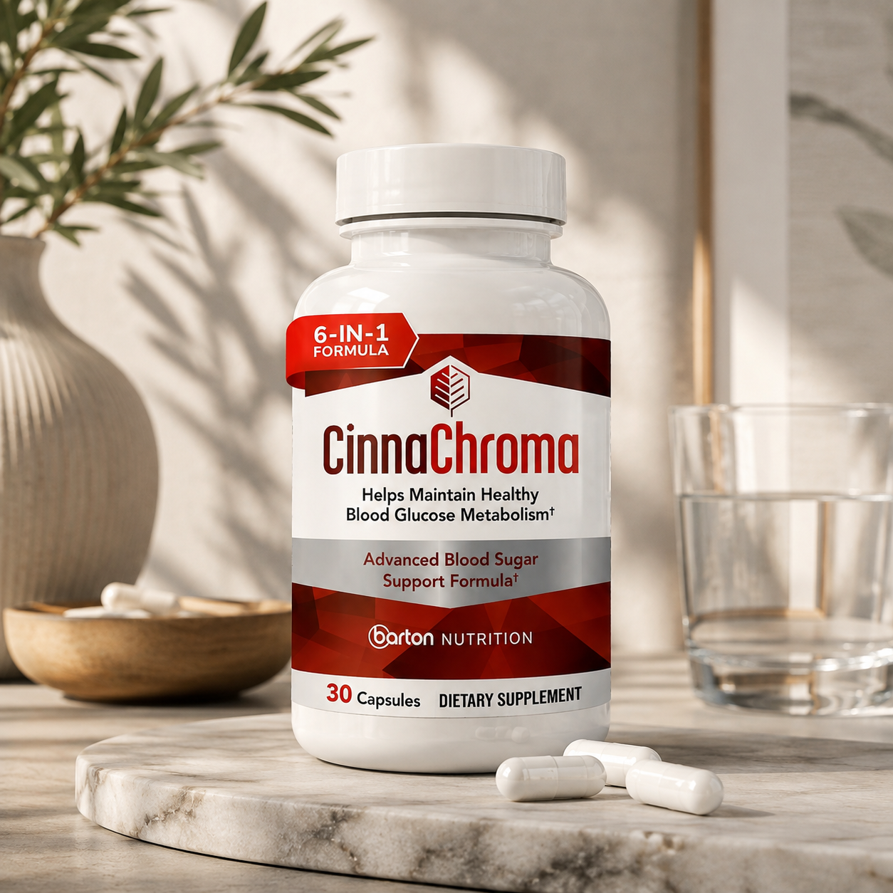 CinnaChroma 6-in-1 dietary supplement 30 capsules bottle by Barton Nutrition