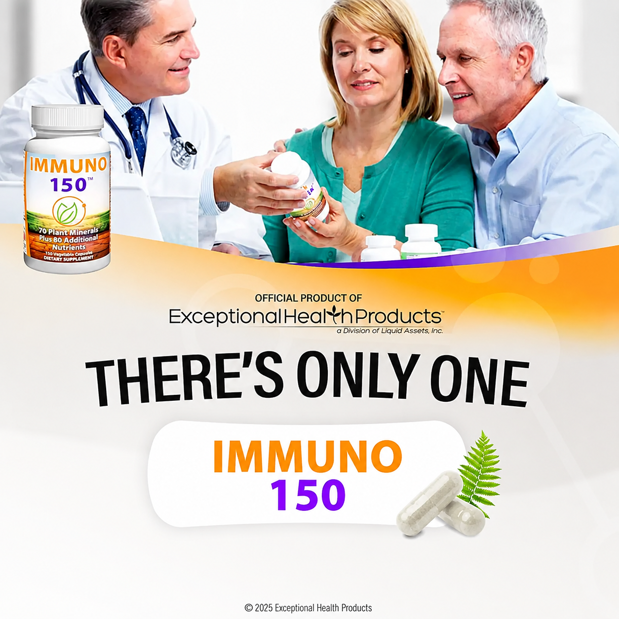 IMMUNO 150 dietary supplement featuring 150 vegetable capsules, 70 plant minerals and 80 additional nutrients.