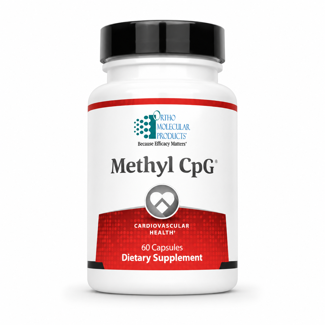 A white bottle of   dietary supplement with a black cap and a red and white label, containing 60 capsules.
