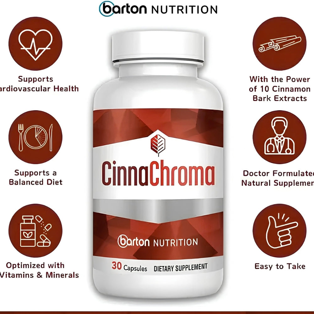 CinnaChroma Blood Sugar Support Supplement with 10:1 Cinnamon & Chromium – 30 Capsules