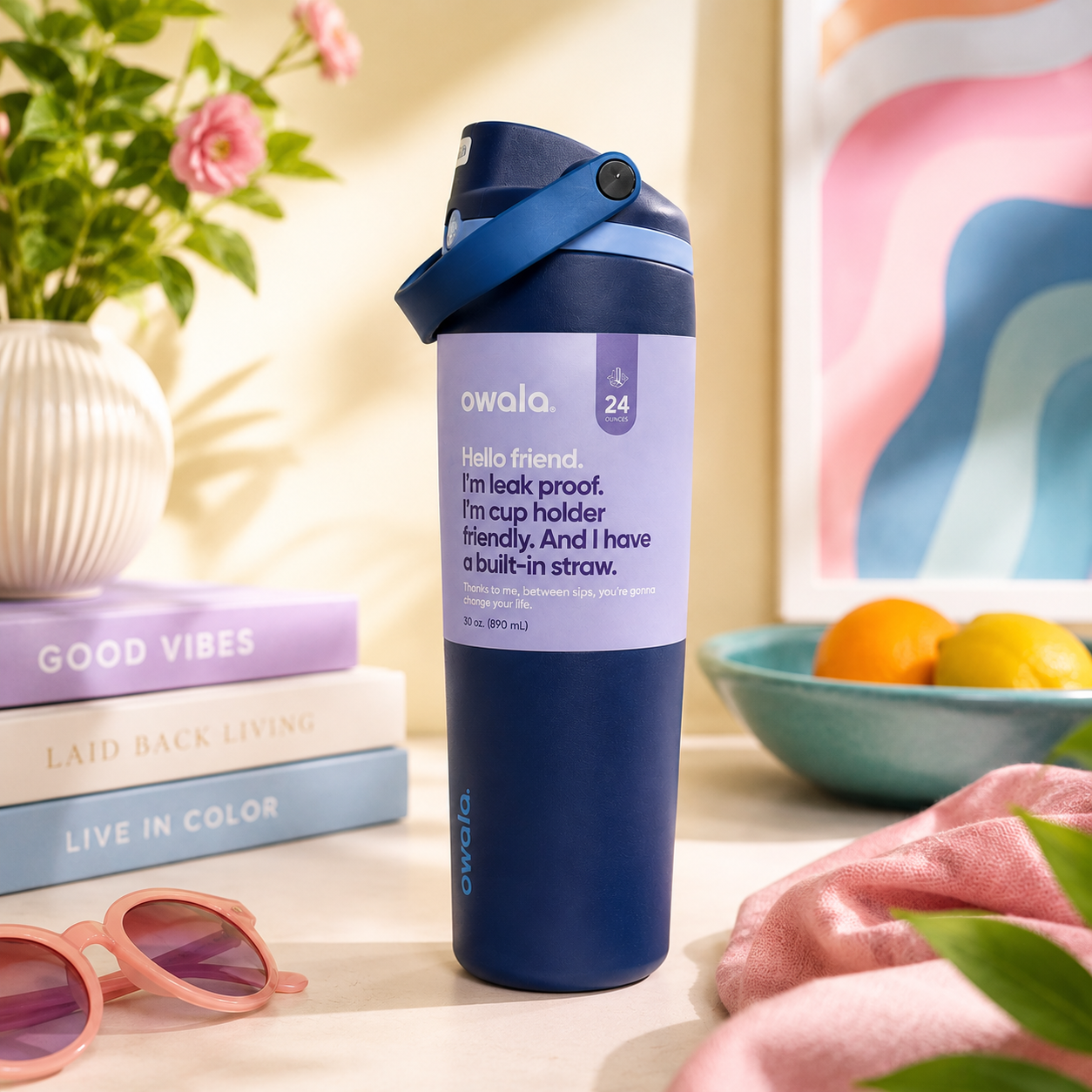 Owala FreeSip Sway 30 oz Insulated Stainless Steel Water Bottle – Navy Blue