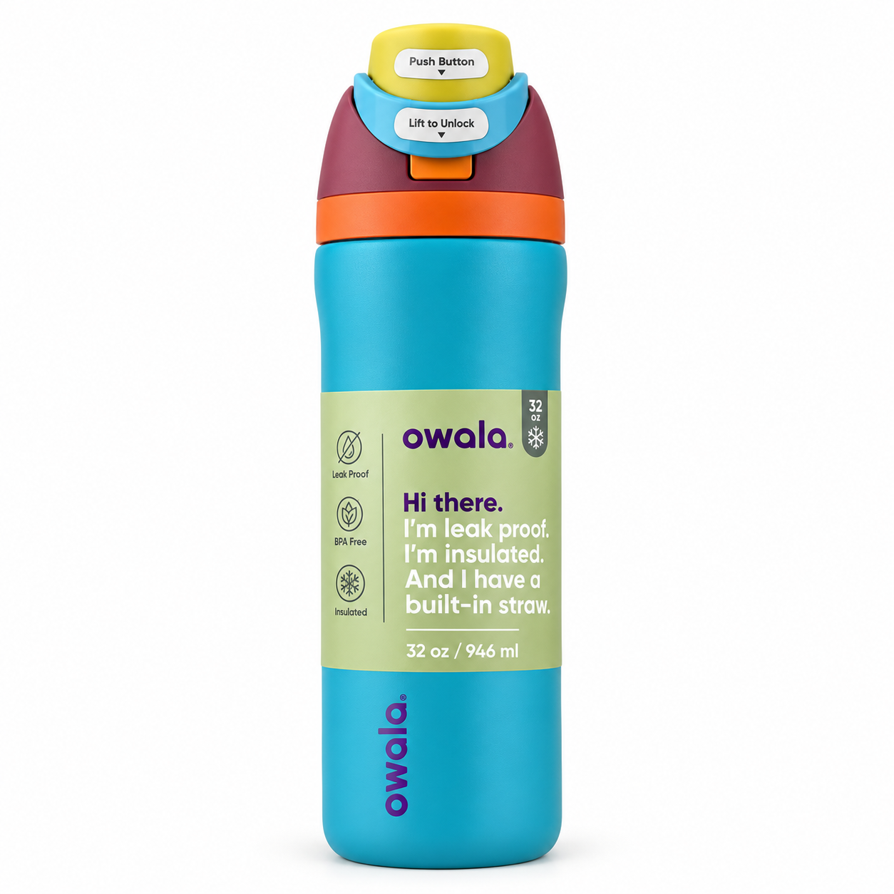 Owala FreeSip Water Bottle 32 oz, Stainless Steel Insulated Water Bottle, Blue
