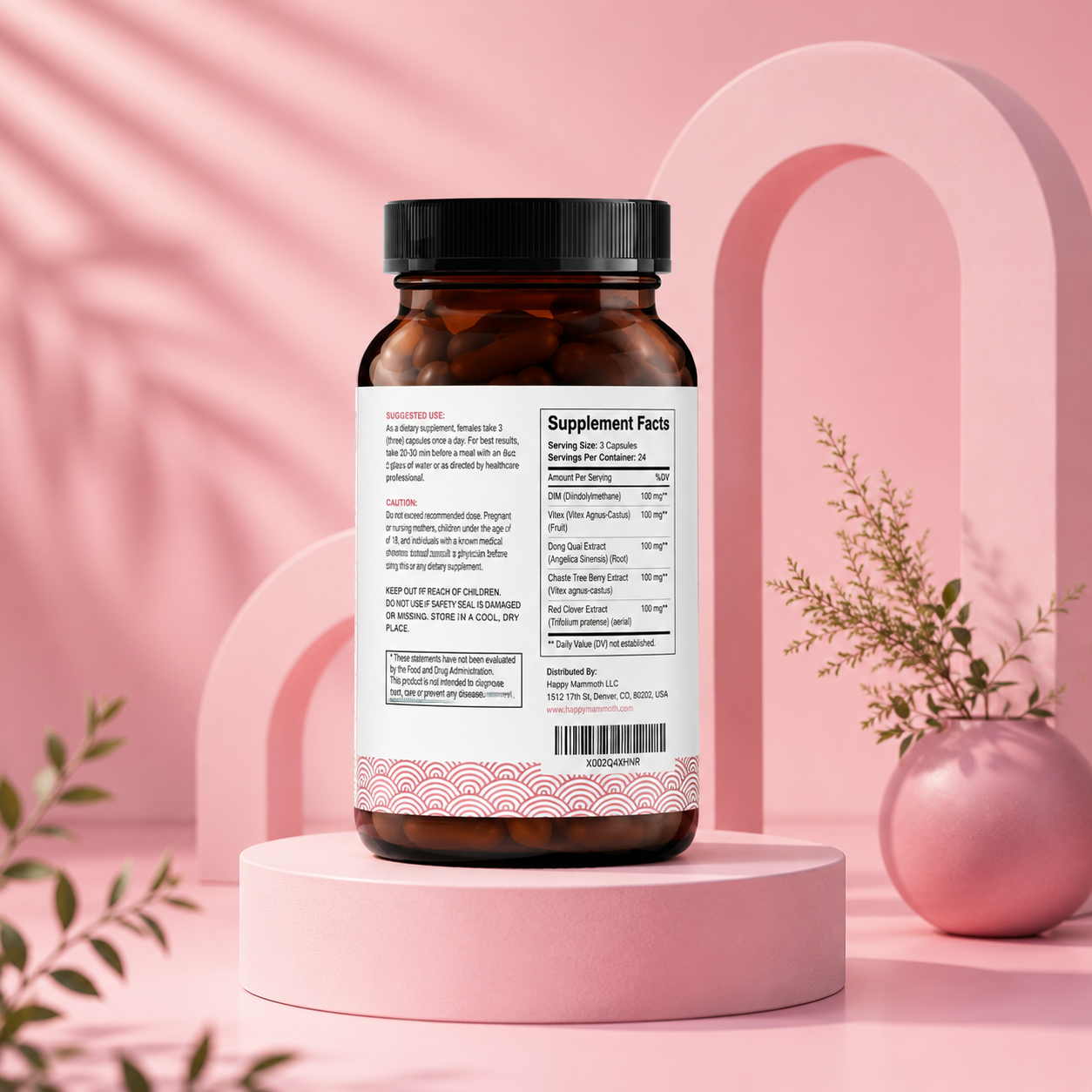Happy Mammoth Hormone Harmony supplement bottle back label